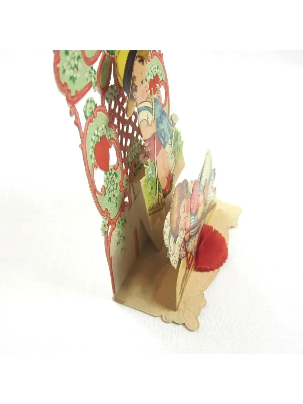 Vintage Valentine Pop Up 3D Die Cut Honeycomb Girl Boy Gardener Germany 1920-30s